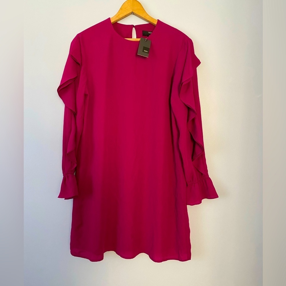 NWT Mossimo Fuchsia Pink Long Sleeve Dress with Ruffle Sleeves, Size XS, Lined